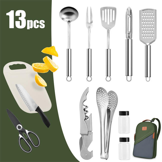 Camping Cooking Utensils Set 27 Pcs Cookware Kit - Portable Outdoor Cooking and Grilling Utensil Organizer Travel Set for Backpacking BBQ Camping Travel,Camping Accessories,Dark Gray Camo